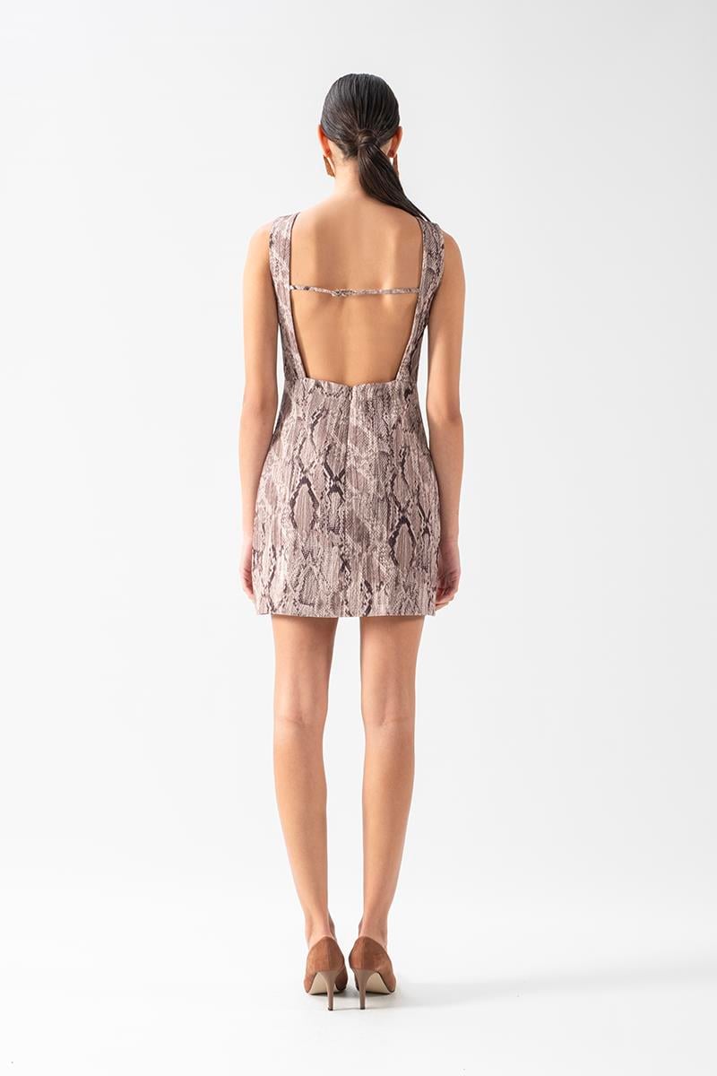 Zembrod Yuvarlak Yaka Kolsuz Sırtı U Yaka Elbise KAHVE