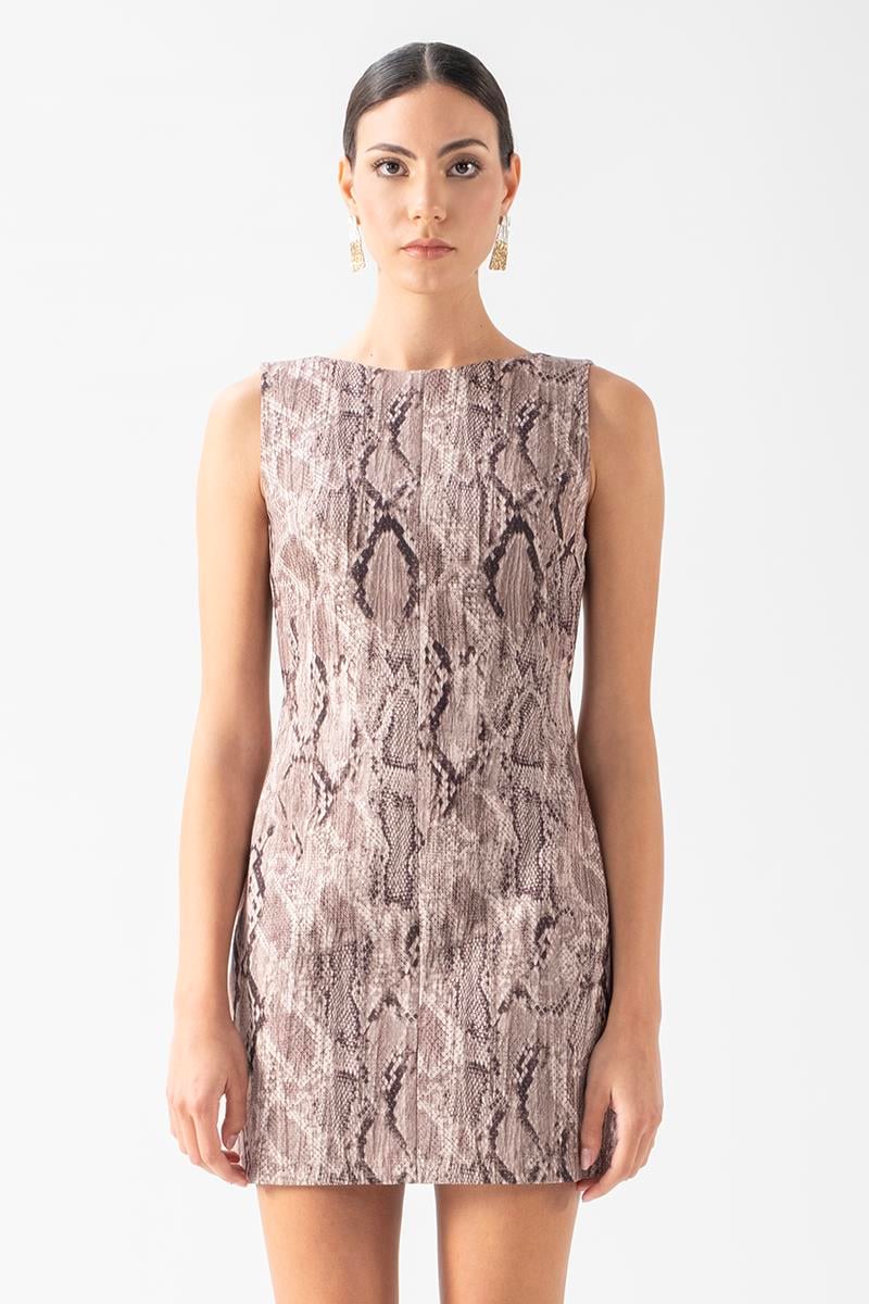 Zembrod Yuvarlak Yaka Kolsuz Sırtı U Yaka Elbise KAHVE