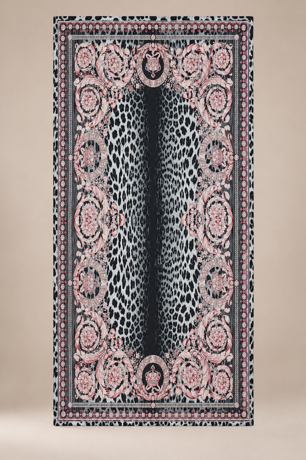 Zincir Ve Barok Motifli Leopar Desenli Şal 180 x 85 cm GRİ