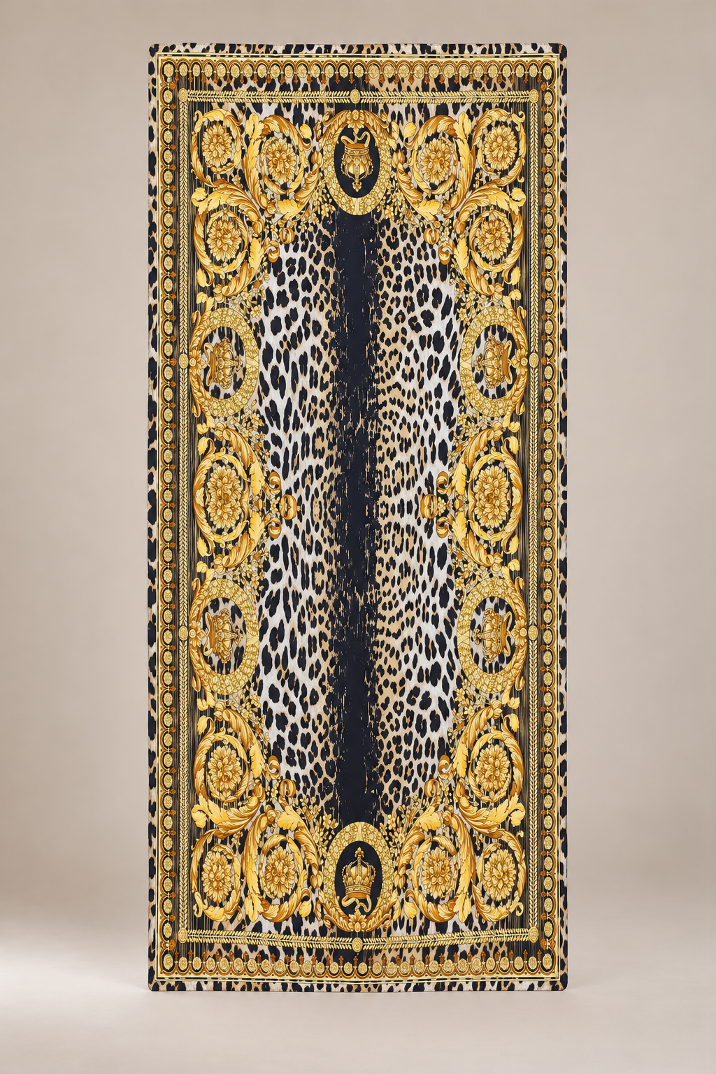 Zincir Ve Barok Motifli Leopar Desenli Şal 180 x 85 cm SİYAH