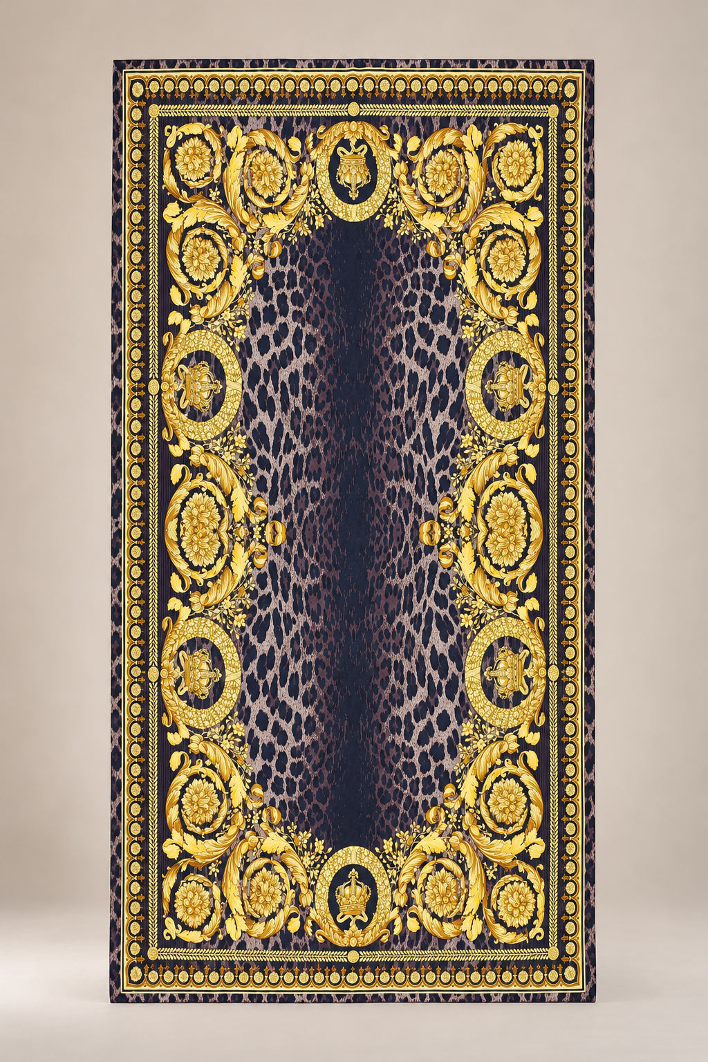 Zincir Ve Barok Motifli Leopar Desenli Şal 180 x 85 cm KAHVERENGİ