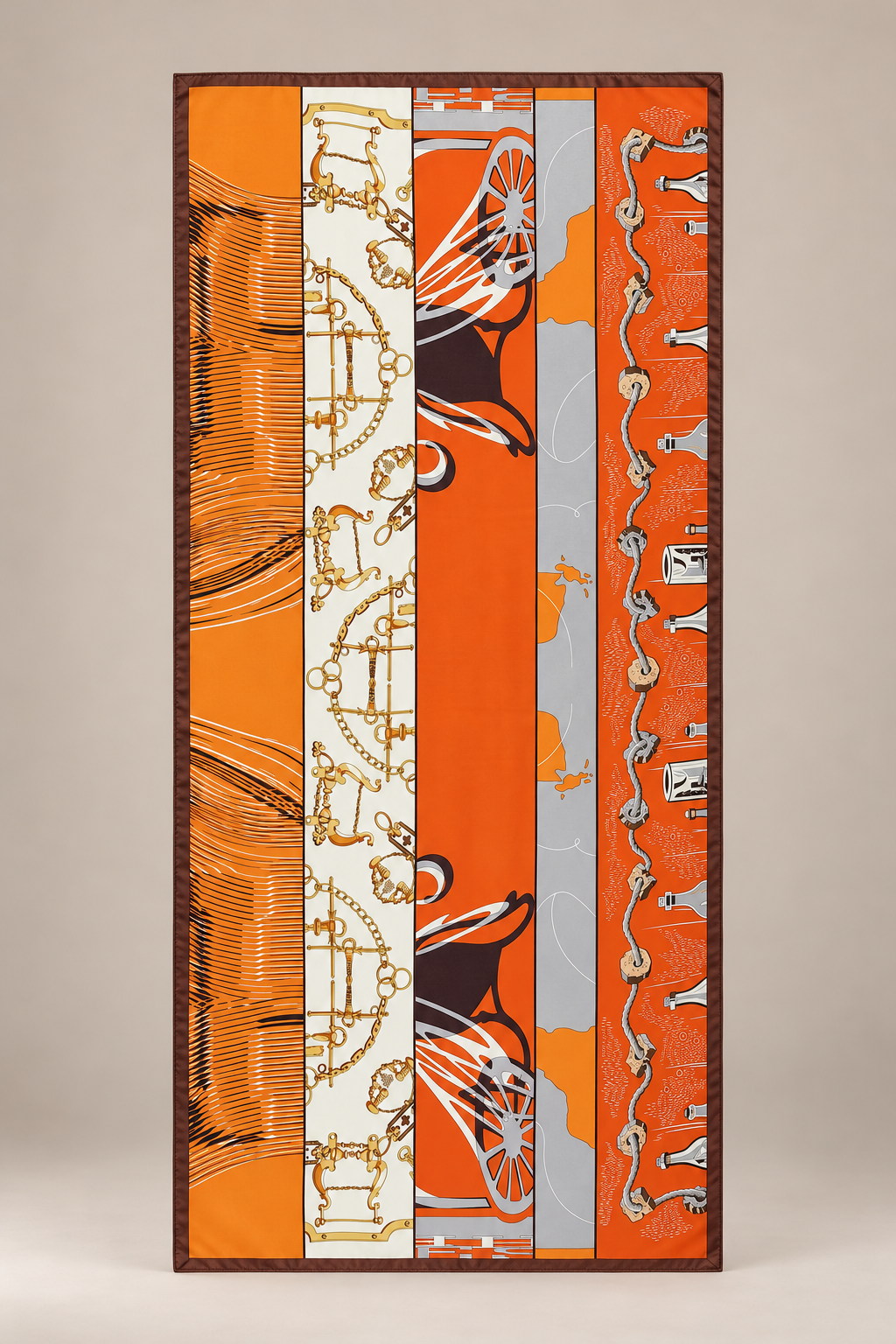 Zincirli Halat Değişik Desenli Kenarları Bordürlü Şal180 x 85 cm TURUNCU