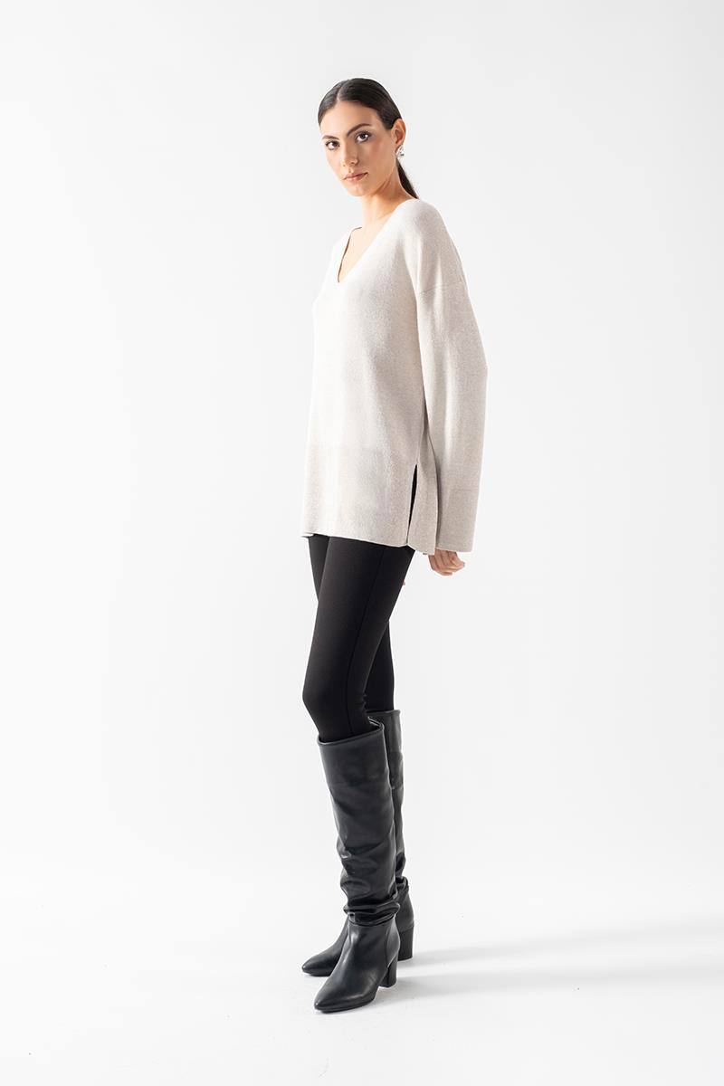 Zoppelli V Yaka Uzun Kol Simli Salaş Triko TAŞ