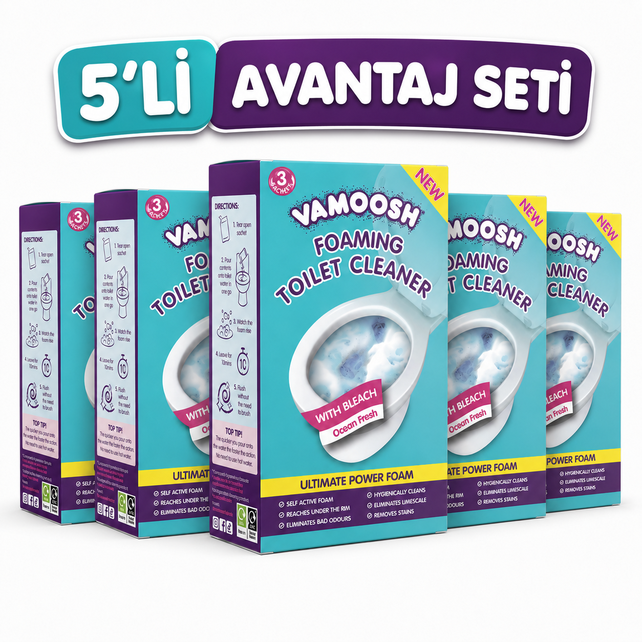 Vamoosh Köpüren Tuvalet Temizleyici - 3lü - 5li Paket Set