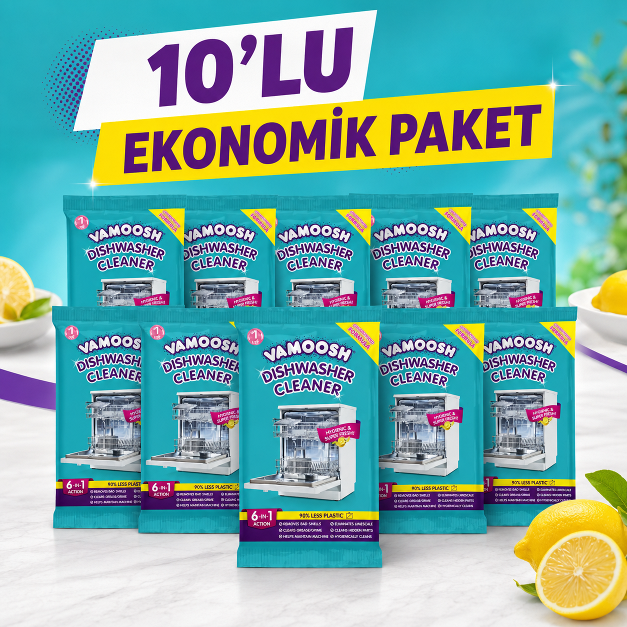 Vamoosh Limonlu Bulaşık Makinesi Temizleyici 5li Paket