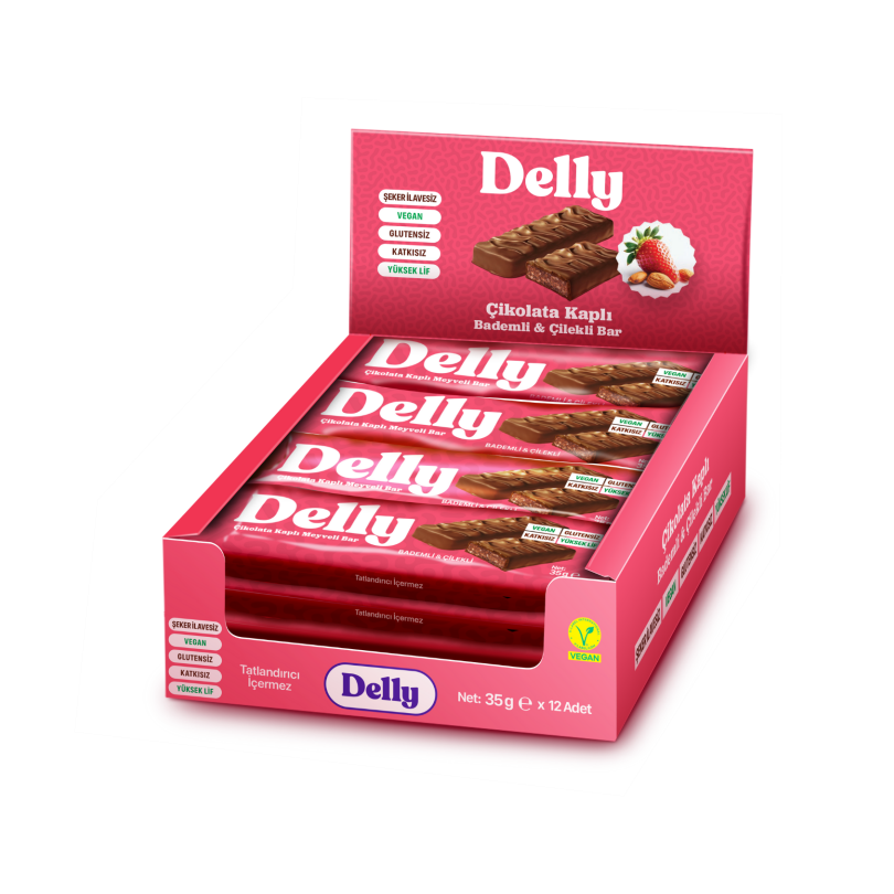 Çikolata Kaplı Bademli & Çilekli Meyveli Bar 12 Adet X 35 g