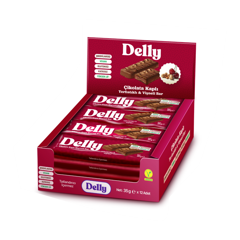 Çikolata Kaplı Yer Fıstıklı & Vişneli Meyveli Bar 12 Adet X  35 g