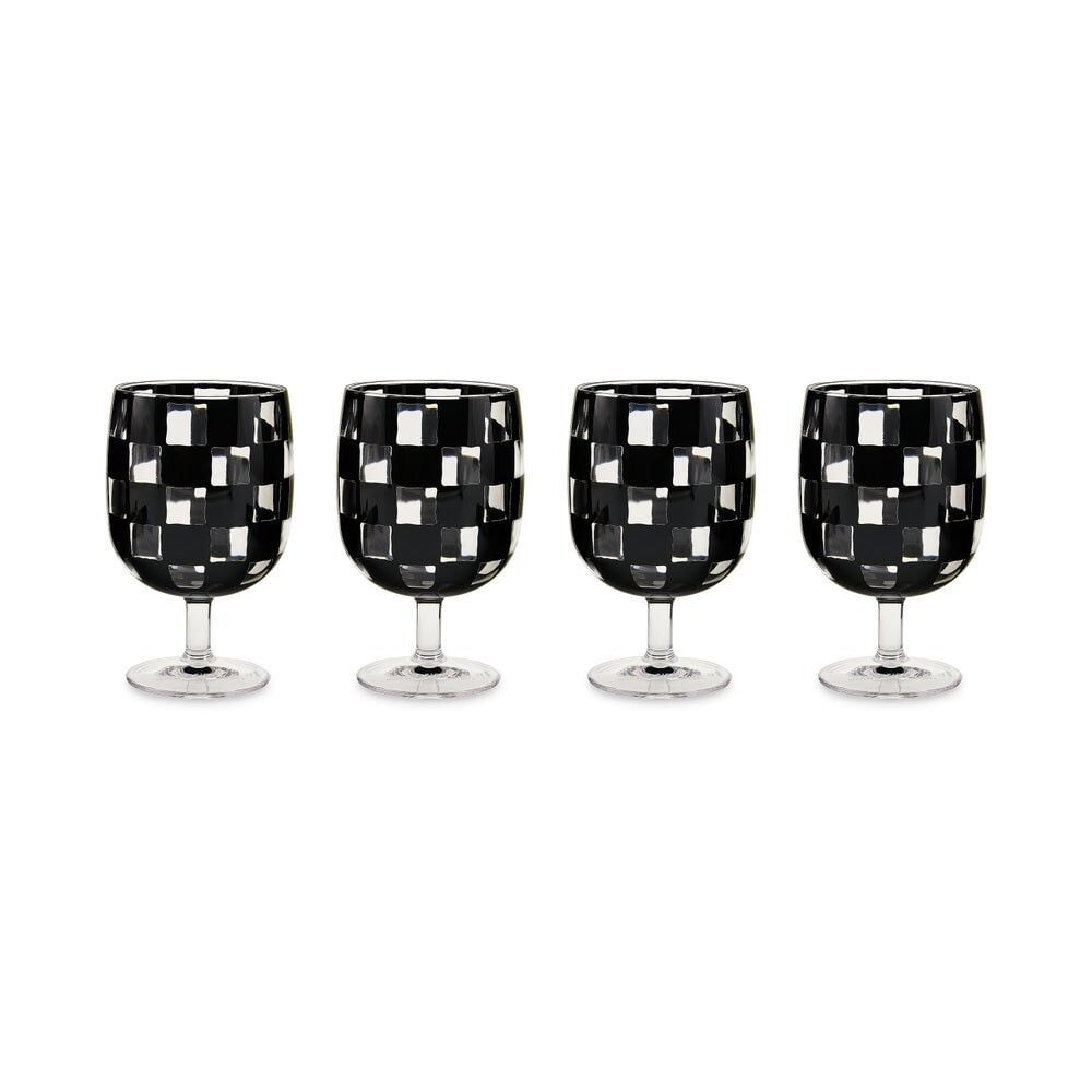 Black Check Acrylic Water Goblets, Set of 4