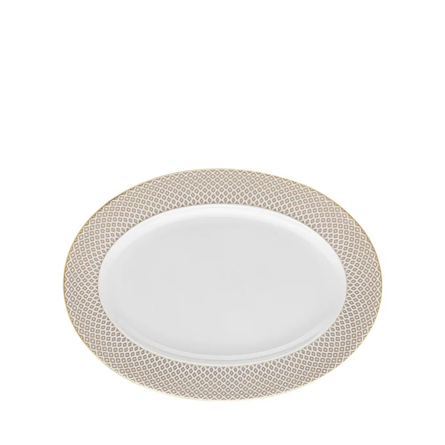 Francis Carreau Bej Oval Porselen Servis Tabağı 34 cm