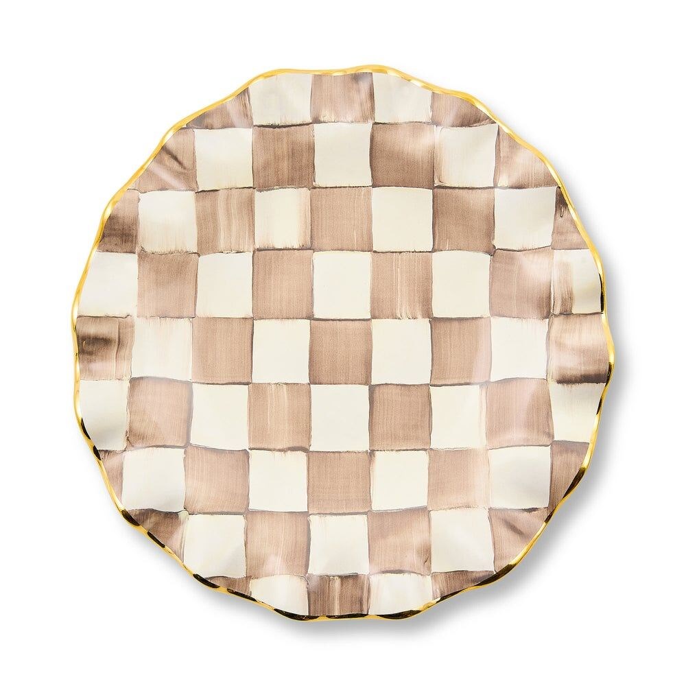 Mocha Check Ceramic Fluted Dessert Plate