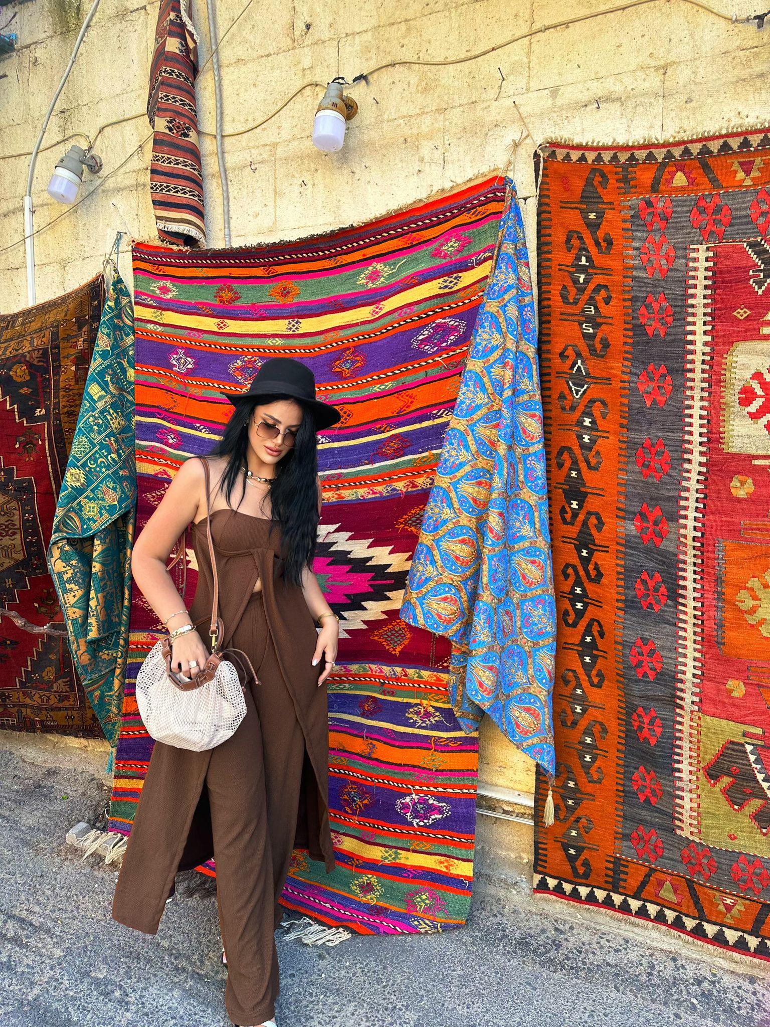 Acı Kahve Bürümcük Straplez Tunik Pantolon Takım