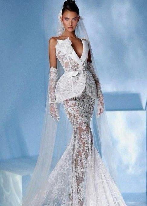 Beyaz Güpür İşlemeli Ceket Görünümlü Luxe Enchantment Gelinlik