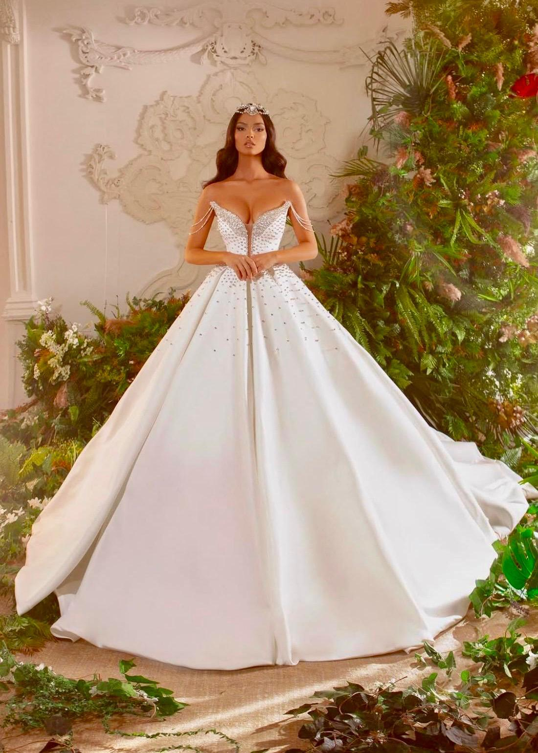 Beyaz Taş İşlemeli Prenses Model Luciana Gelinlik