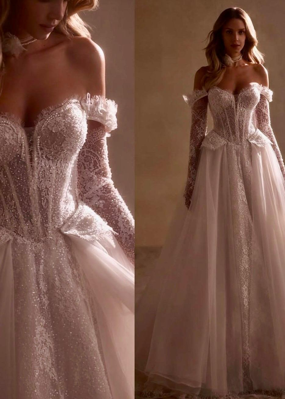 Beyaz Taş İşlemeli Tül Detaylı A Kesim Ethereal Allure Gelinlik