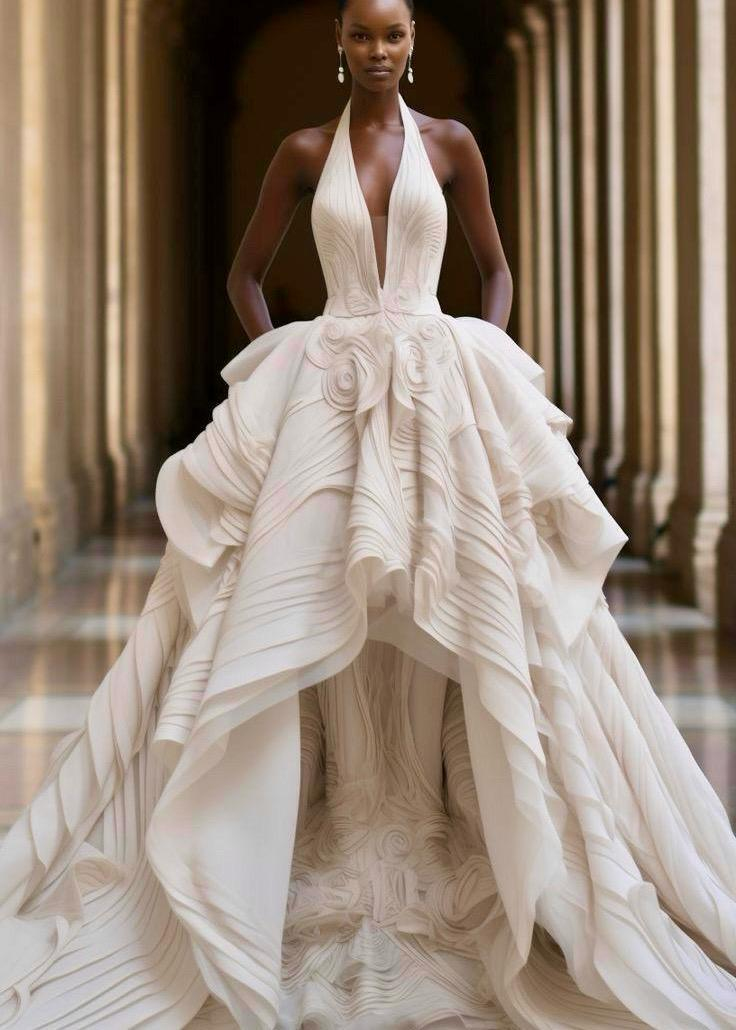 Ekru Göğüs Dekolteli Kat Etek Detaylı Serenity Bloom Gelinlik