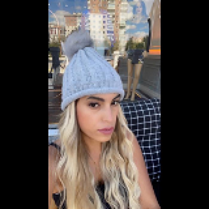 Gri Ponponlu İçi Peluş Örme Bere