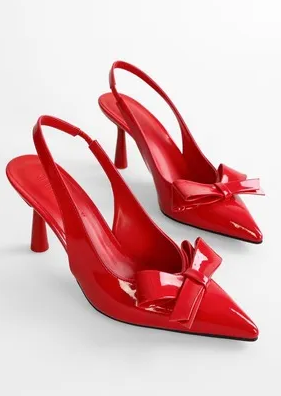 Kırmızı Rugan Kurdele Detaylı Stiletto