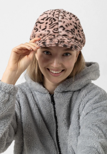 Leopar Desenli PEMBE Kep Şapka