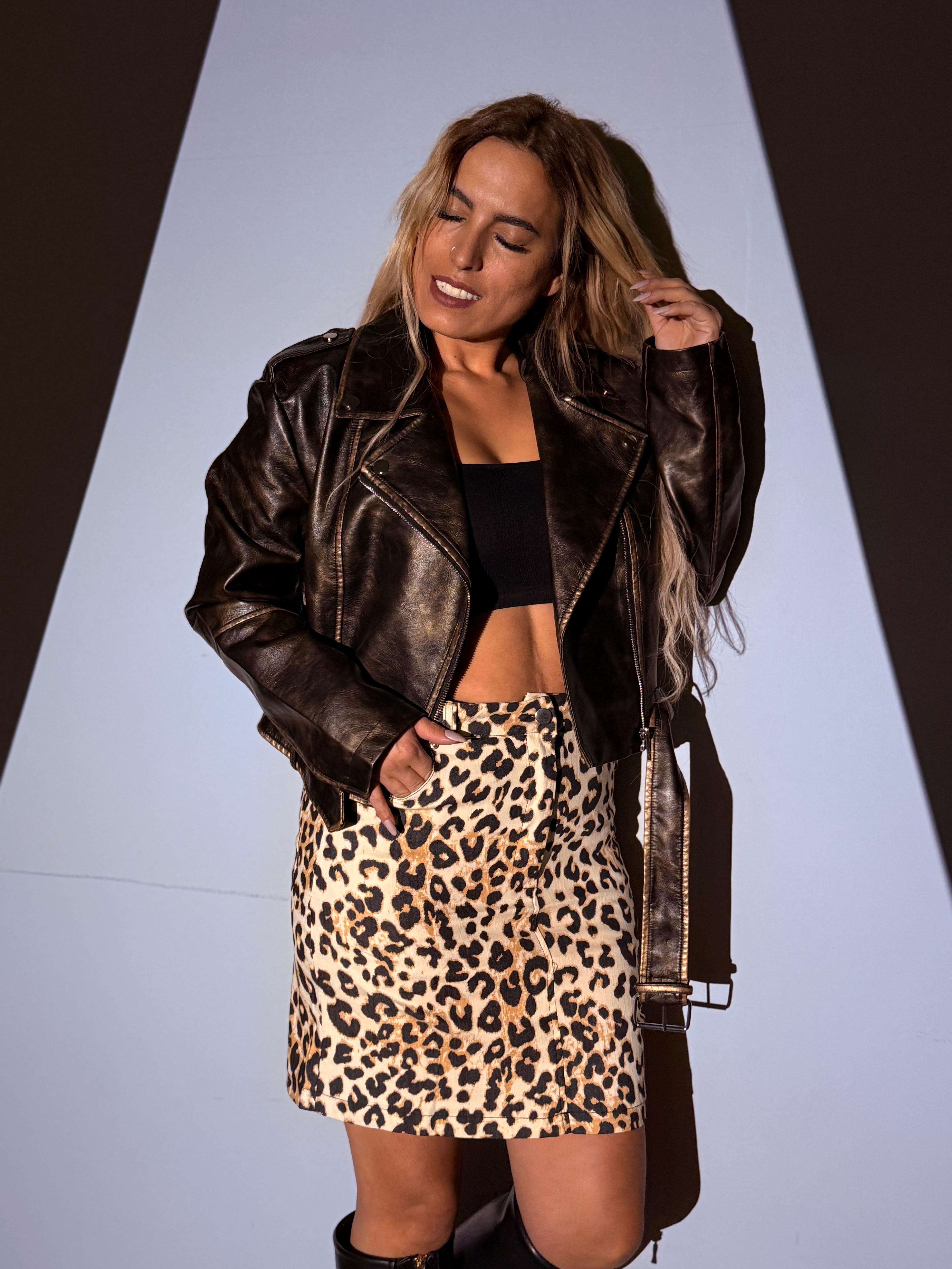 Leopar Mini Cep Detaylı Etek