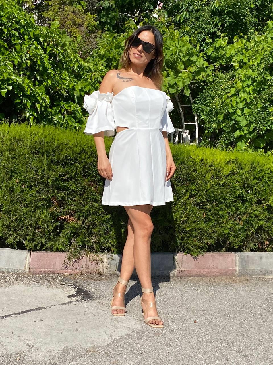 stablez kolları gül detay mini elbise