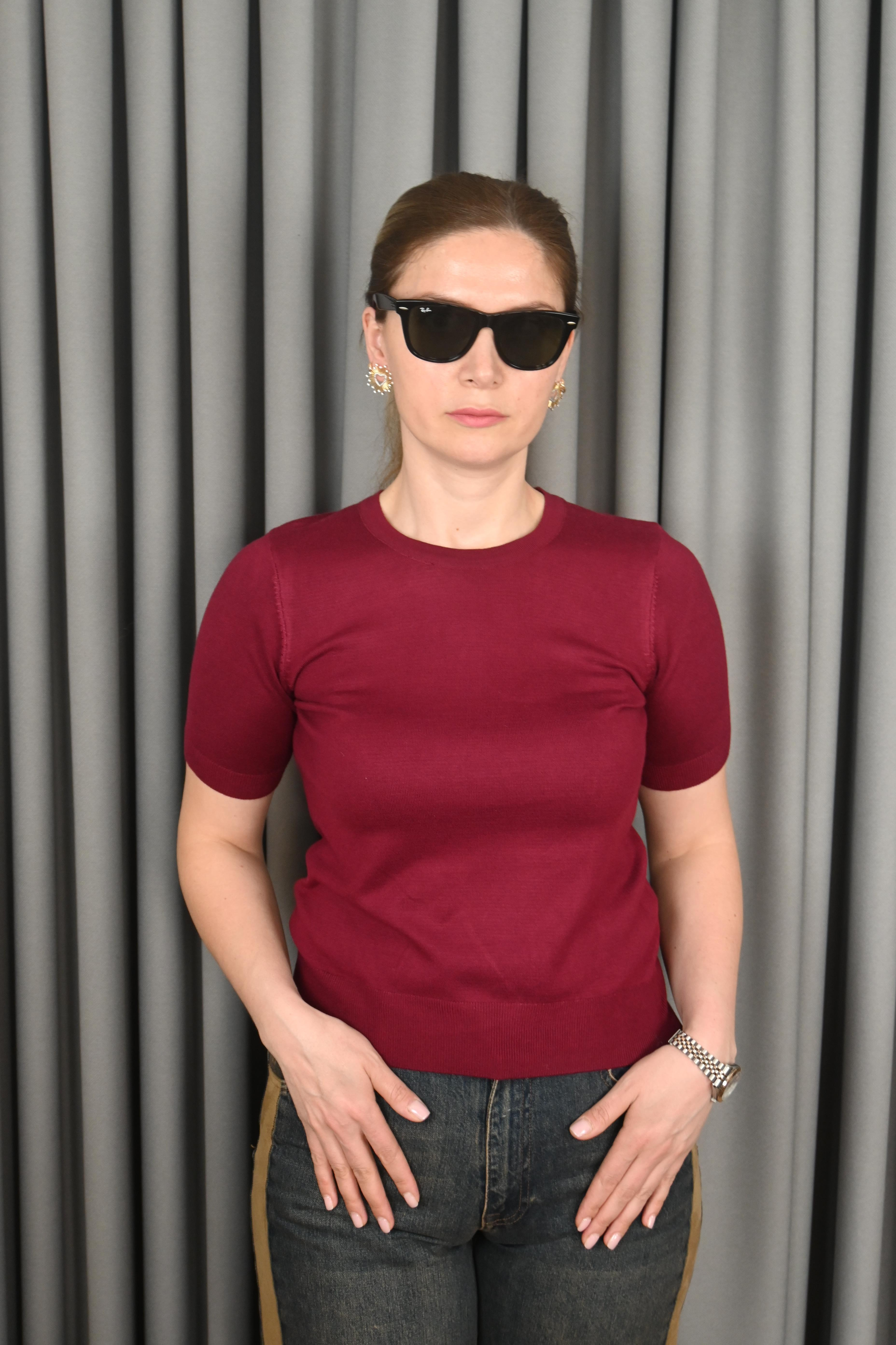 DİLVİN BİSİKLET YAKA KISA KOL BASIC BORDO TRİKO