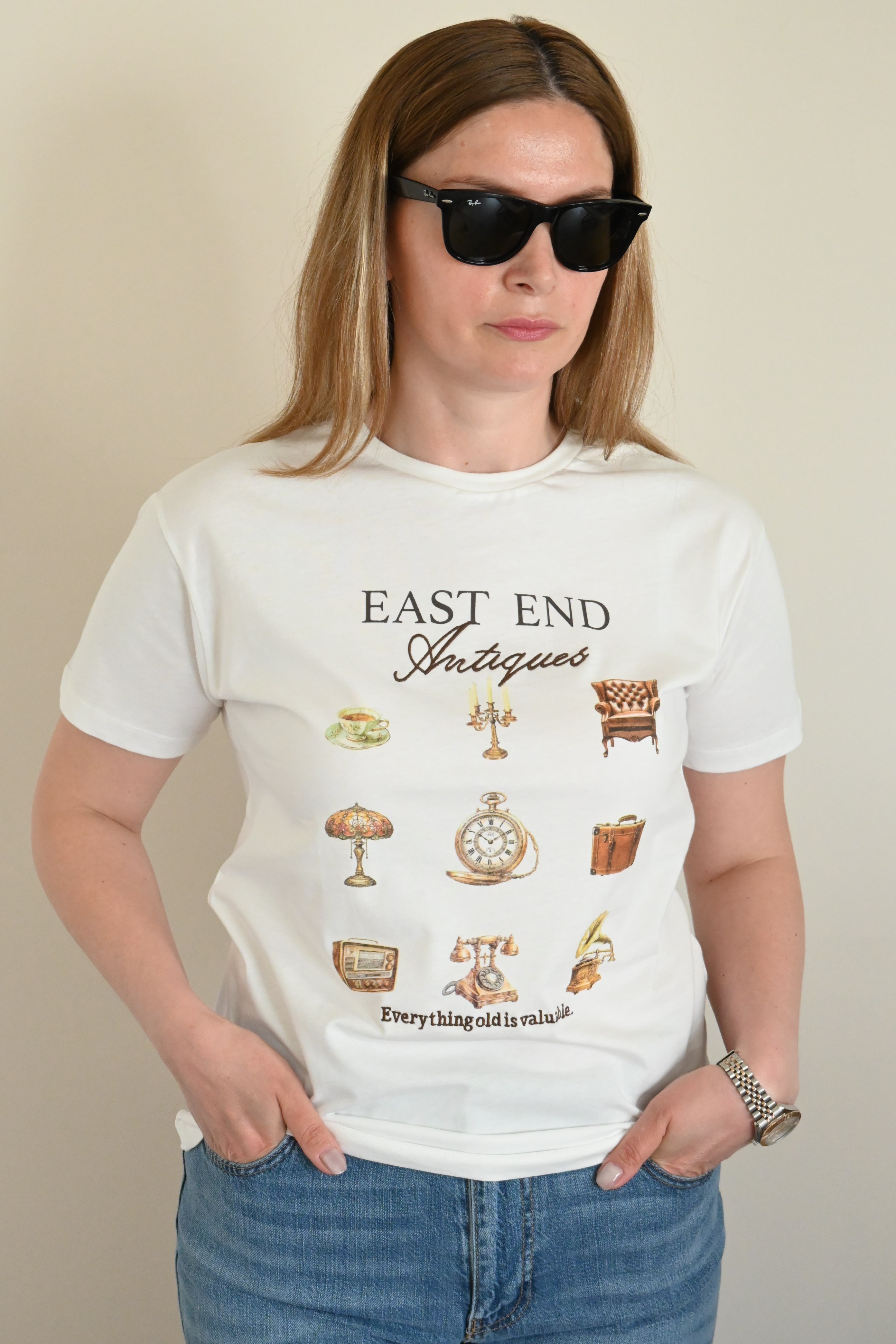 EAST END BASKILI EKRU TİŞÖRT
