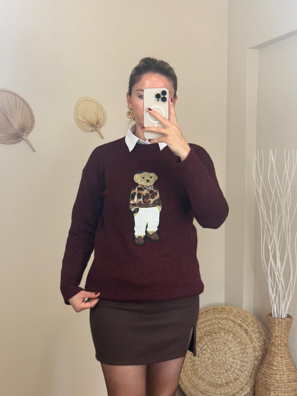 CEKETLİ TEDDY BASKILI BORDO KAZAKKAZAK