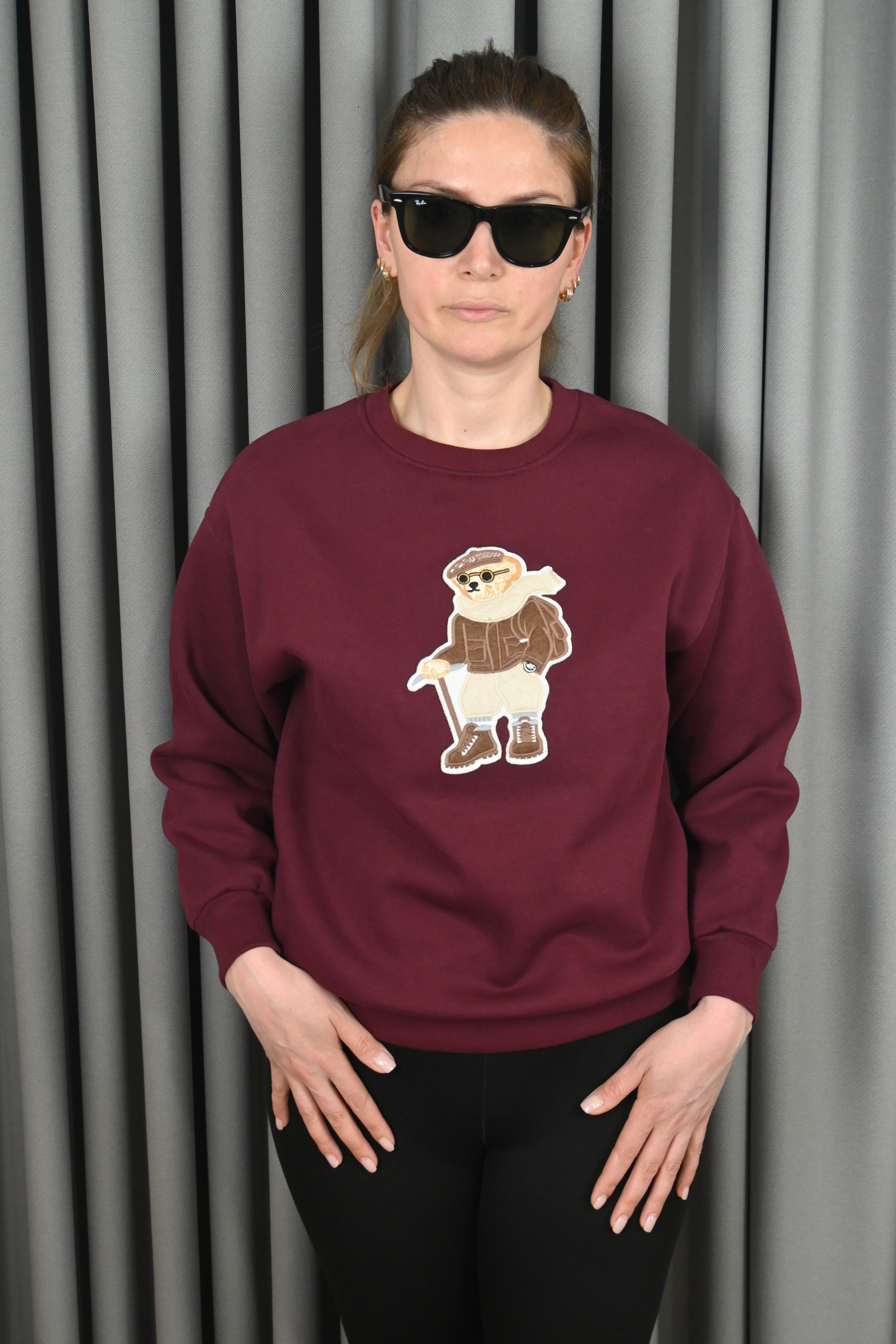ATKILI TEDDY BASKILI BORDO SWEATSHİRT