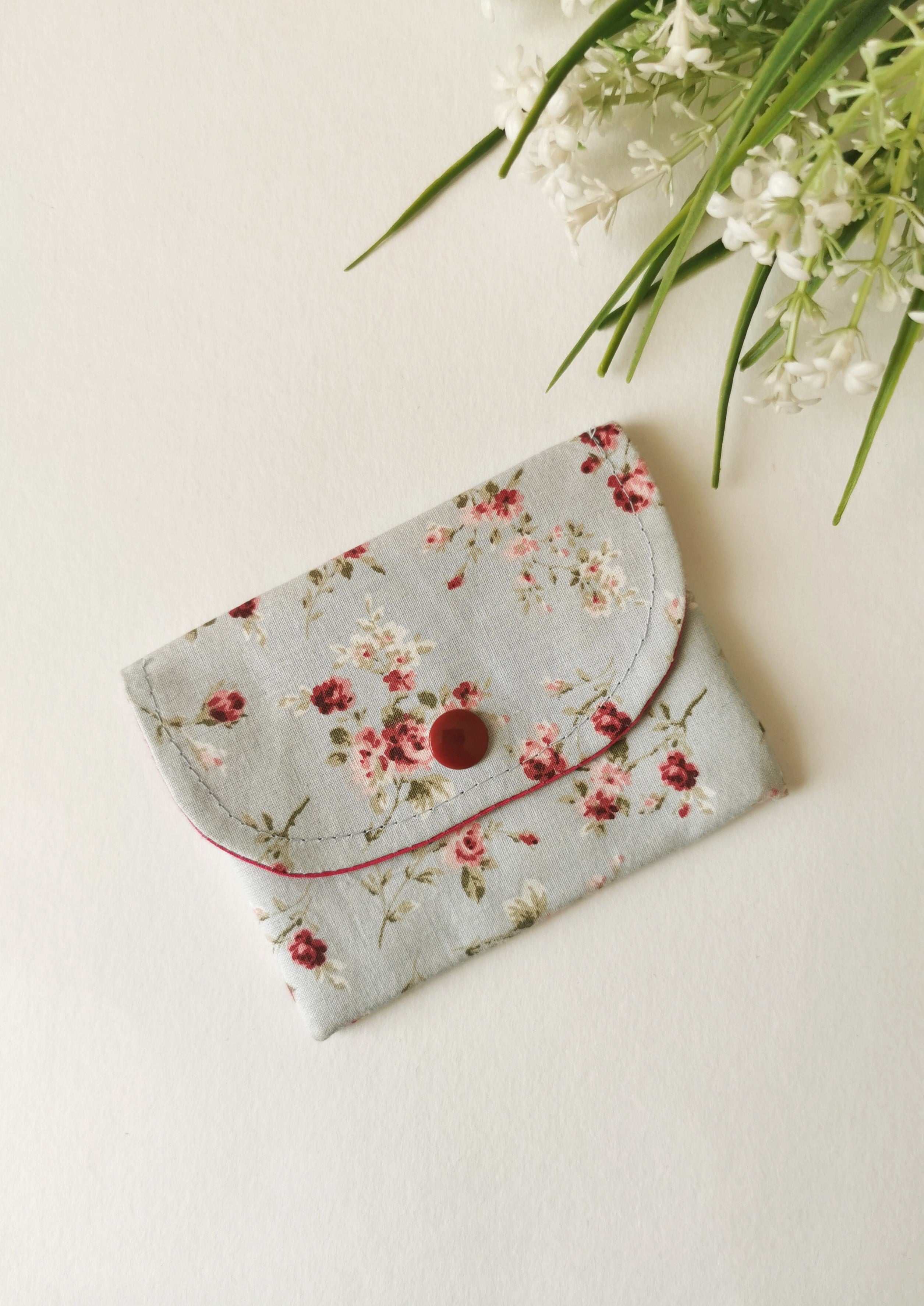 Halley Concept Mavi Vintage Çiçek Desenli Pamuklu Kumaş Çıtçıtlı Cüzdan | Kartlık 11,5x8,5 cm