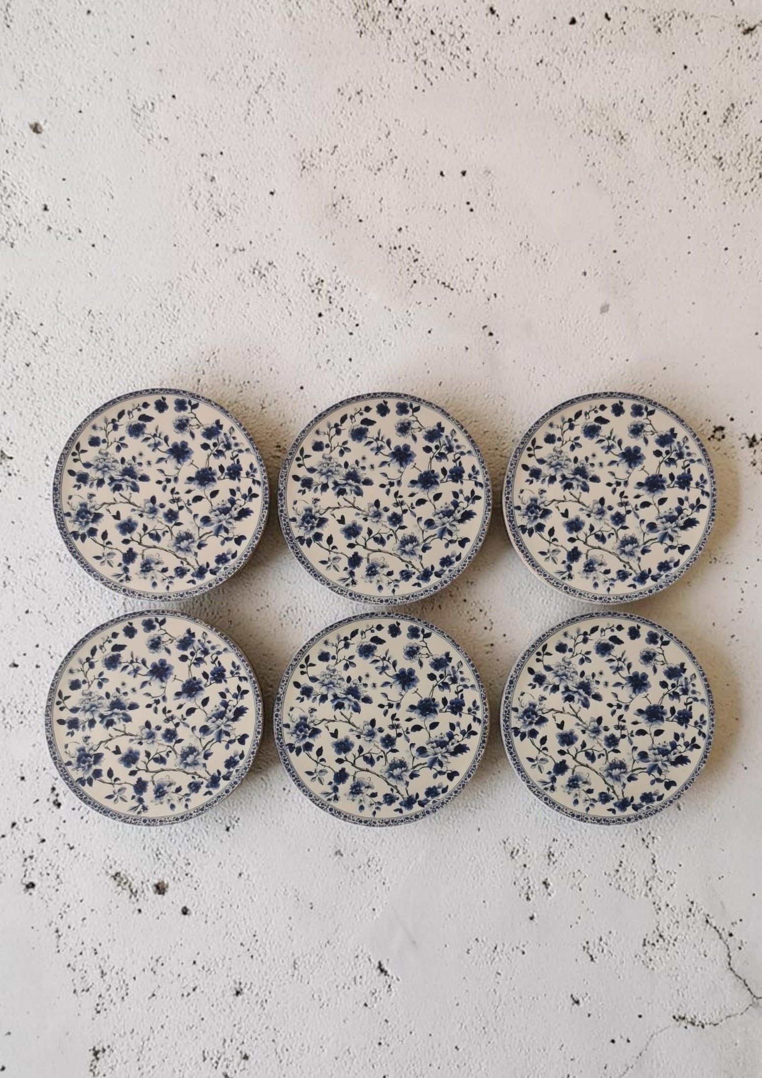 Mavi Çiçek Desenli Dekoratif Ahşap Bardak Altlığı Çap 10 cm