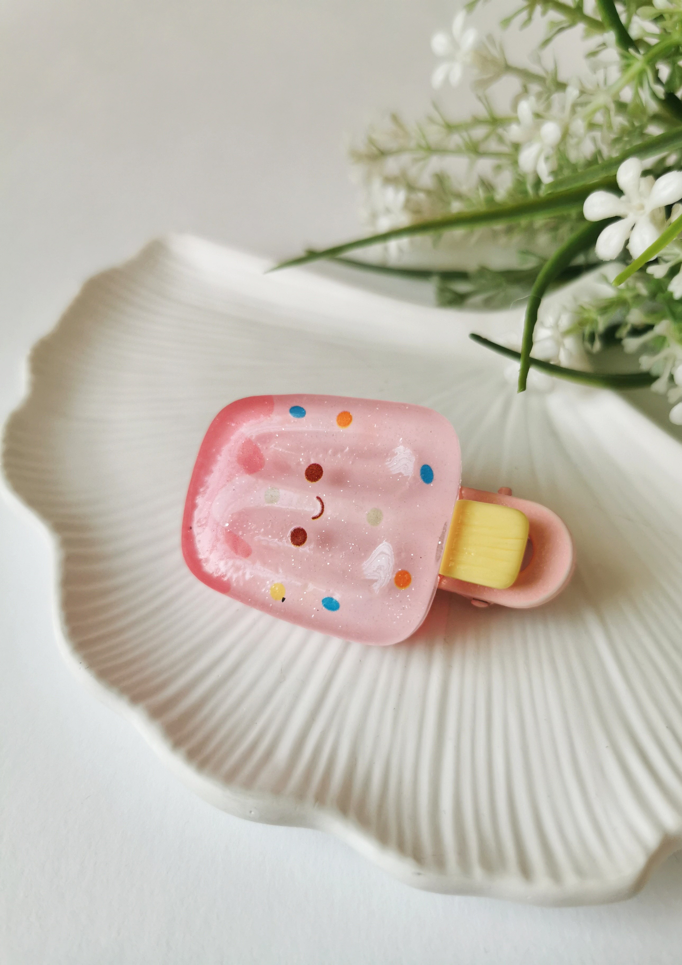 Pembe Renkli Sevimli Dondurma Figürlü Çocuk Tokası 6 x 3,5 cm