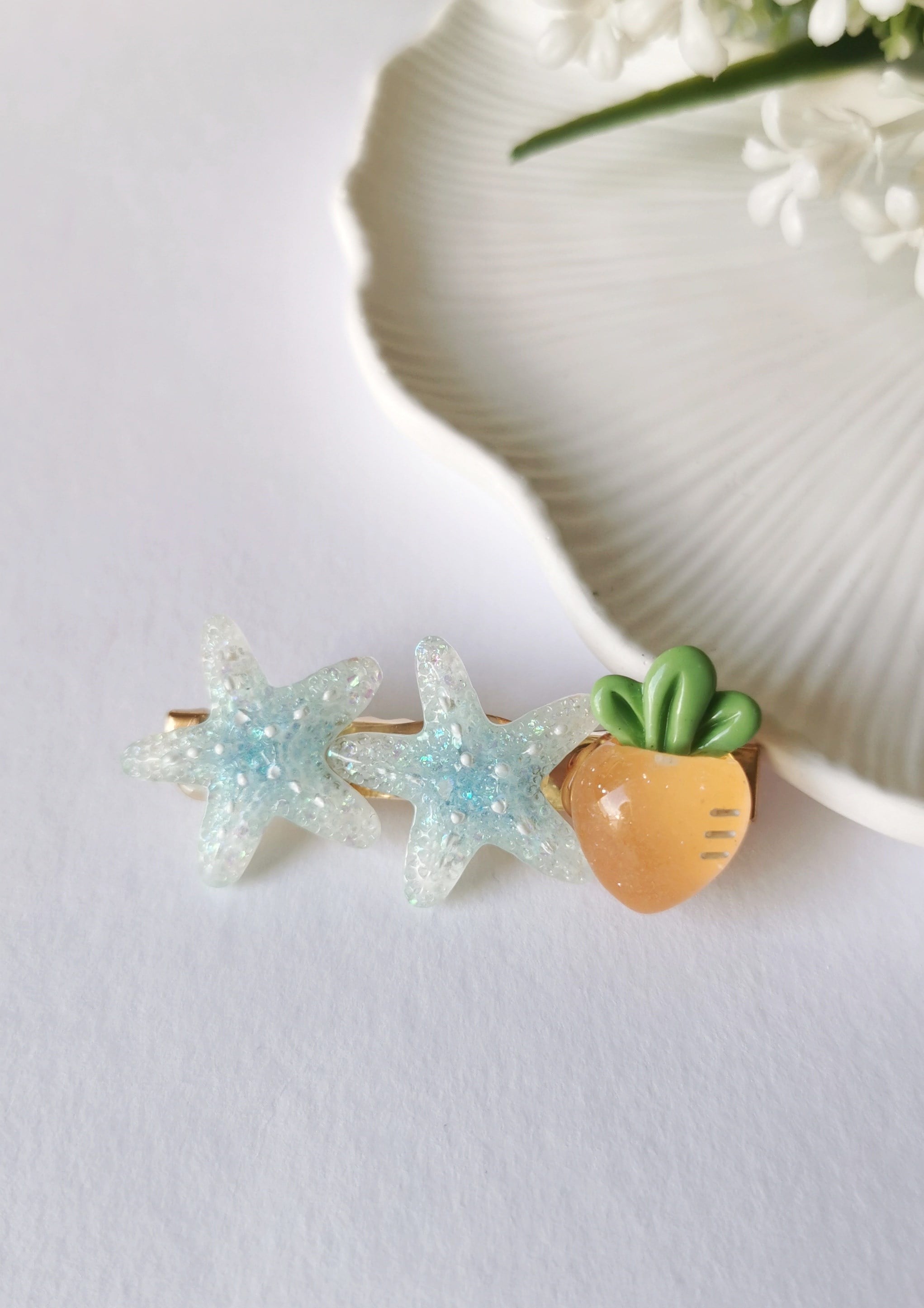 Simli Denizyıldızı & Havuç Desenli Pensli Toka 6x2 cm