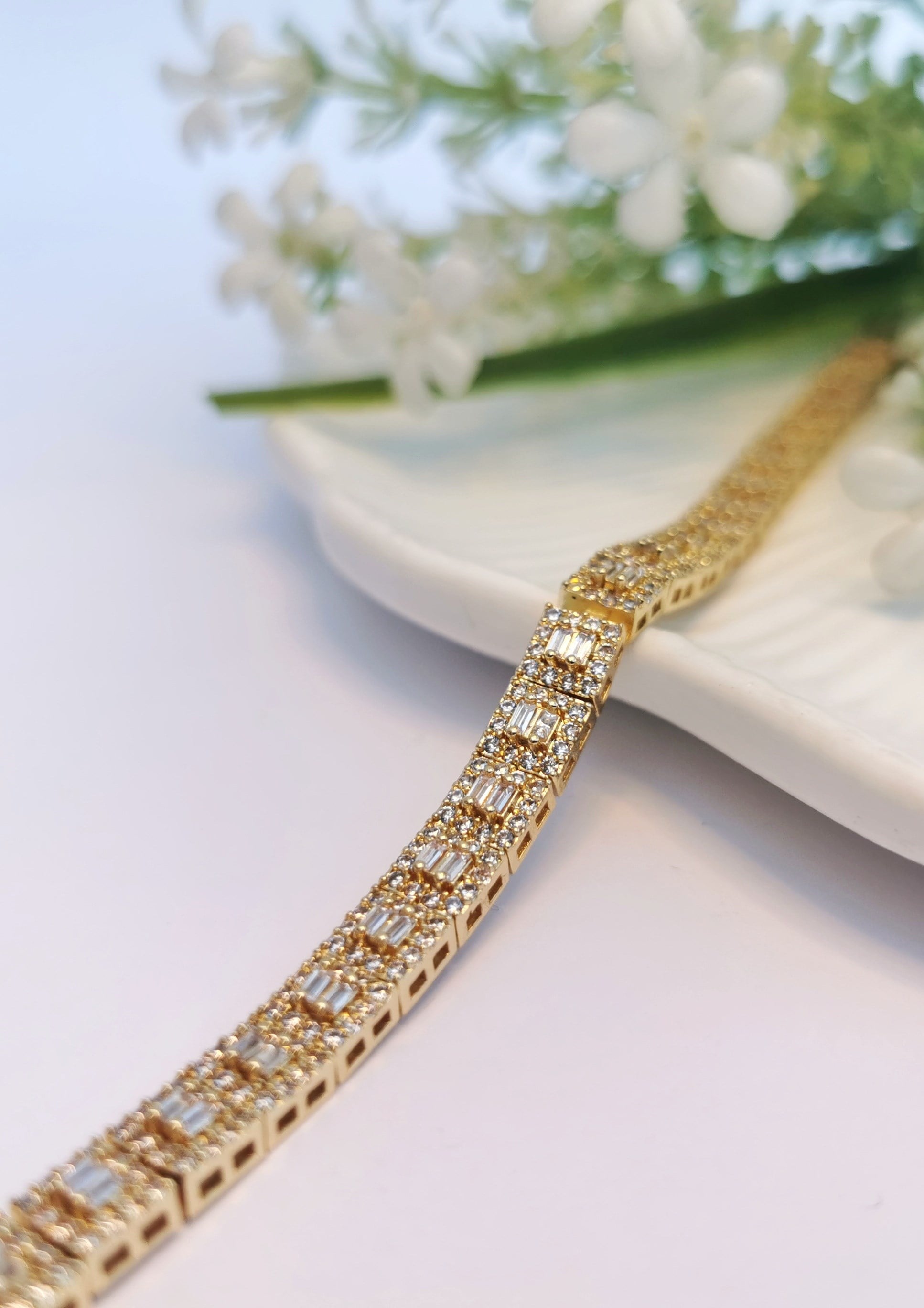 VIP Gold Baget Zirkon Çelik Bileklik