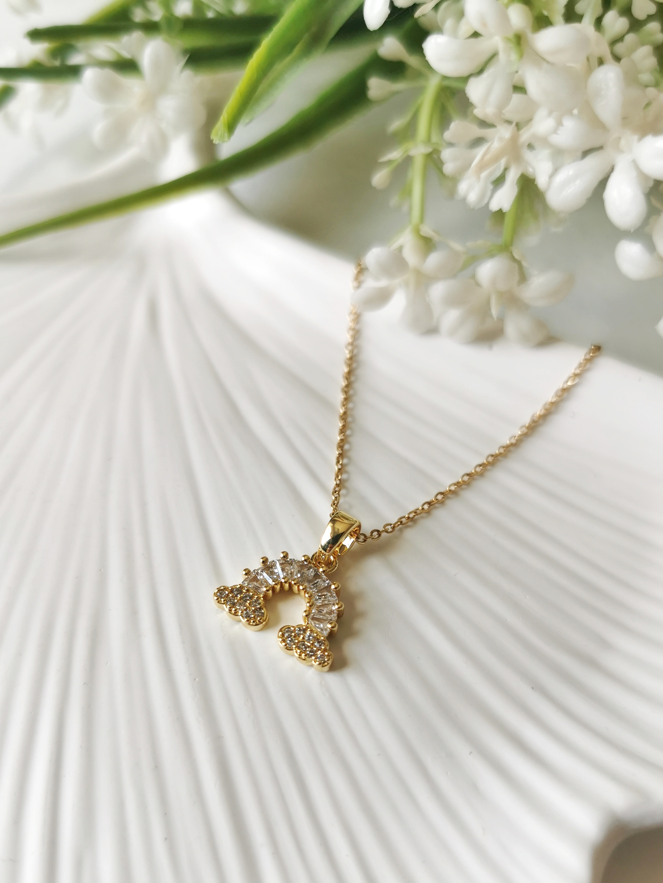 Zirkon Taşlı Gökkuşağı Gold Çelik Kolye 