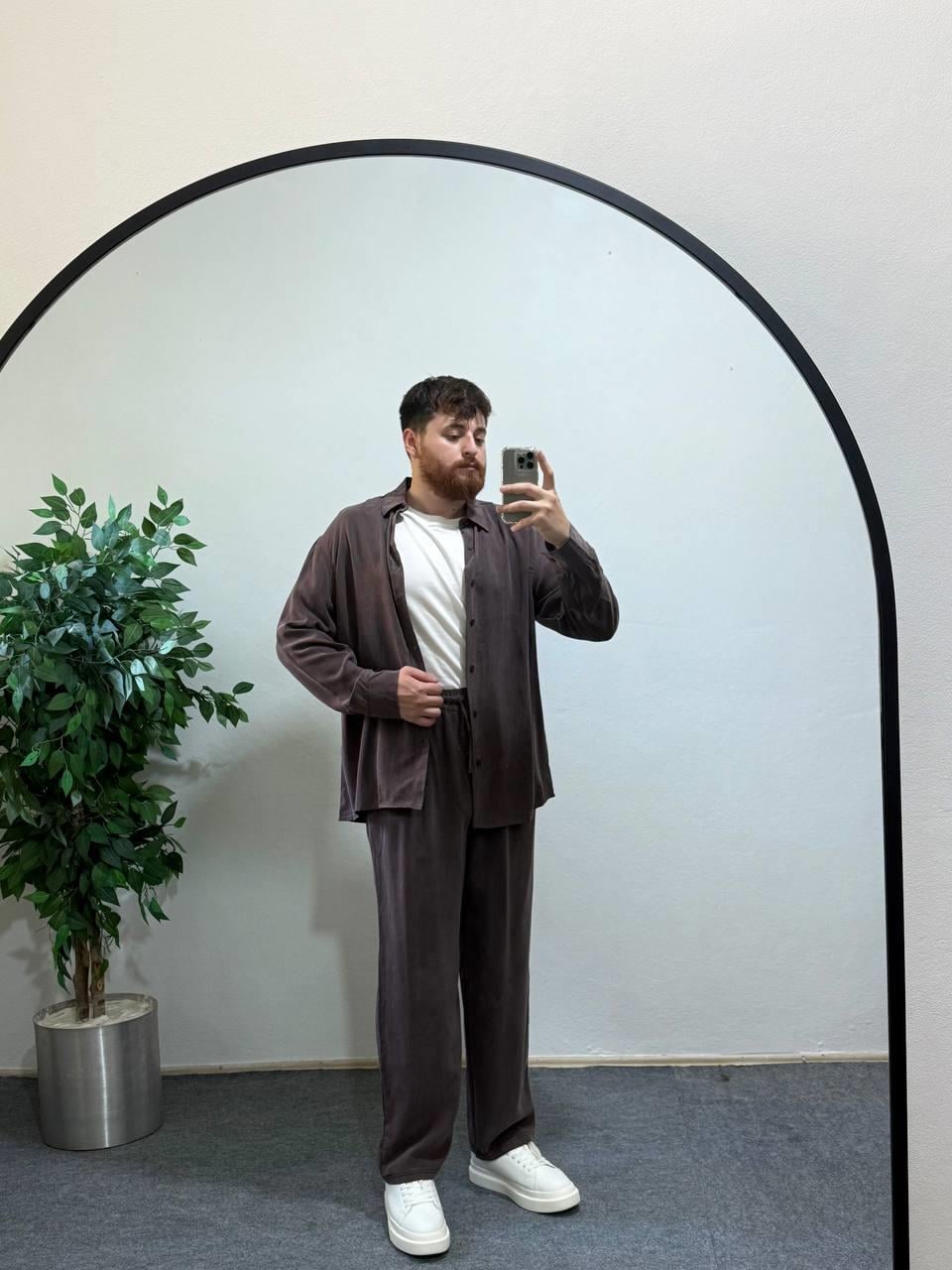 Ares Koyu Mürdüm Keten Pantolon