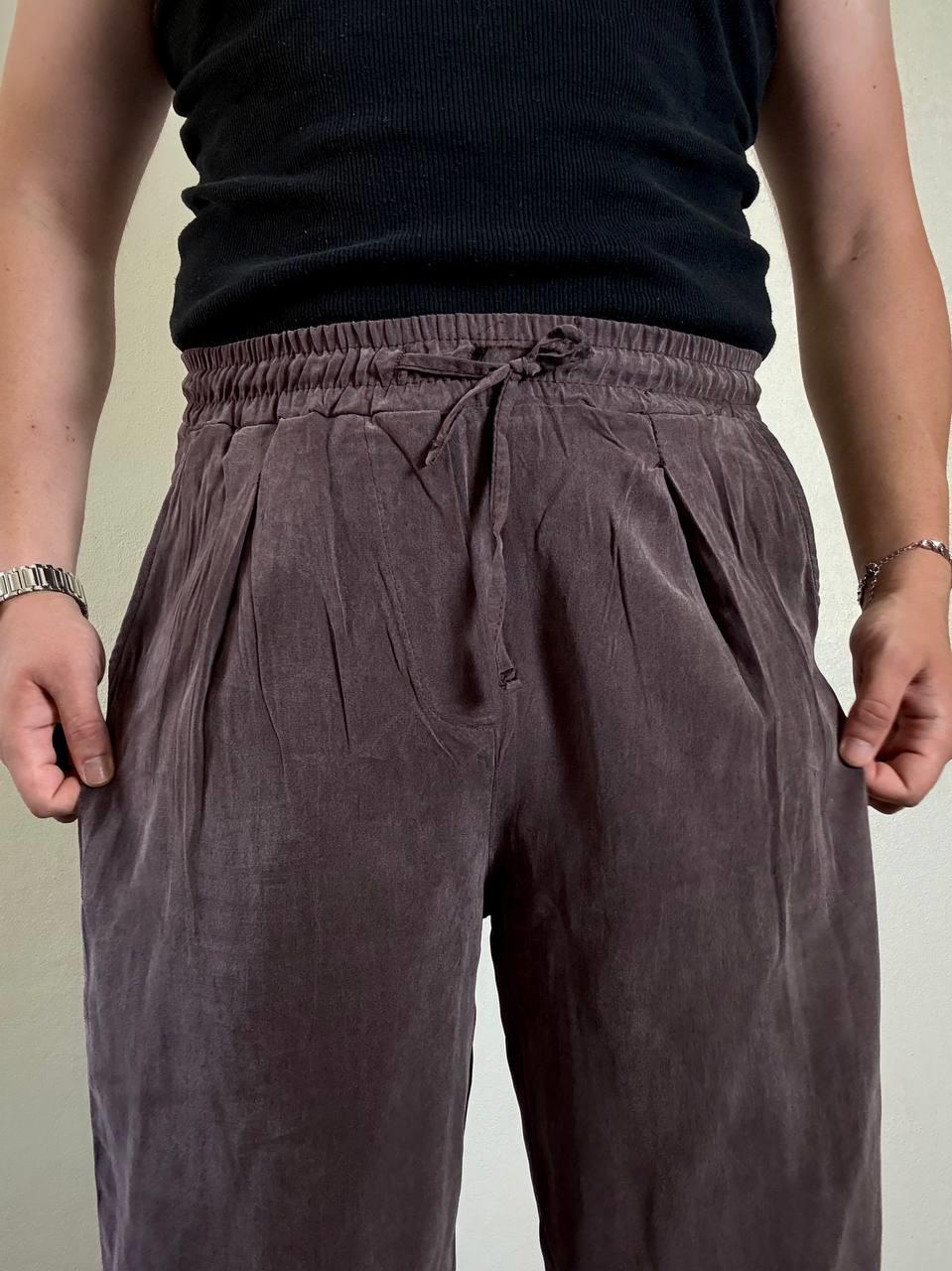 Ares Koyu Mürdüm Keten Pantolon