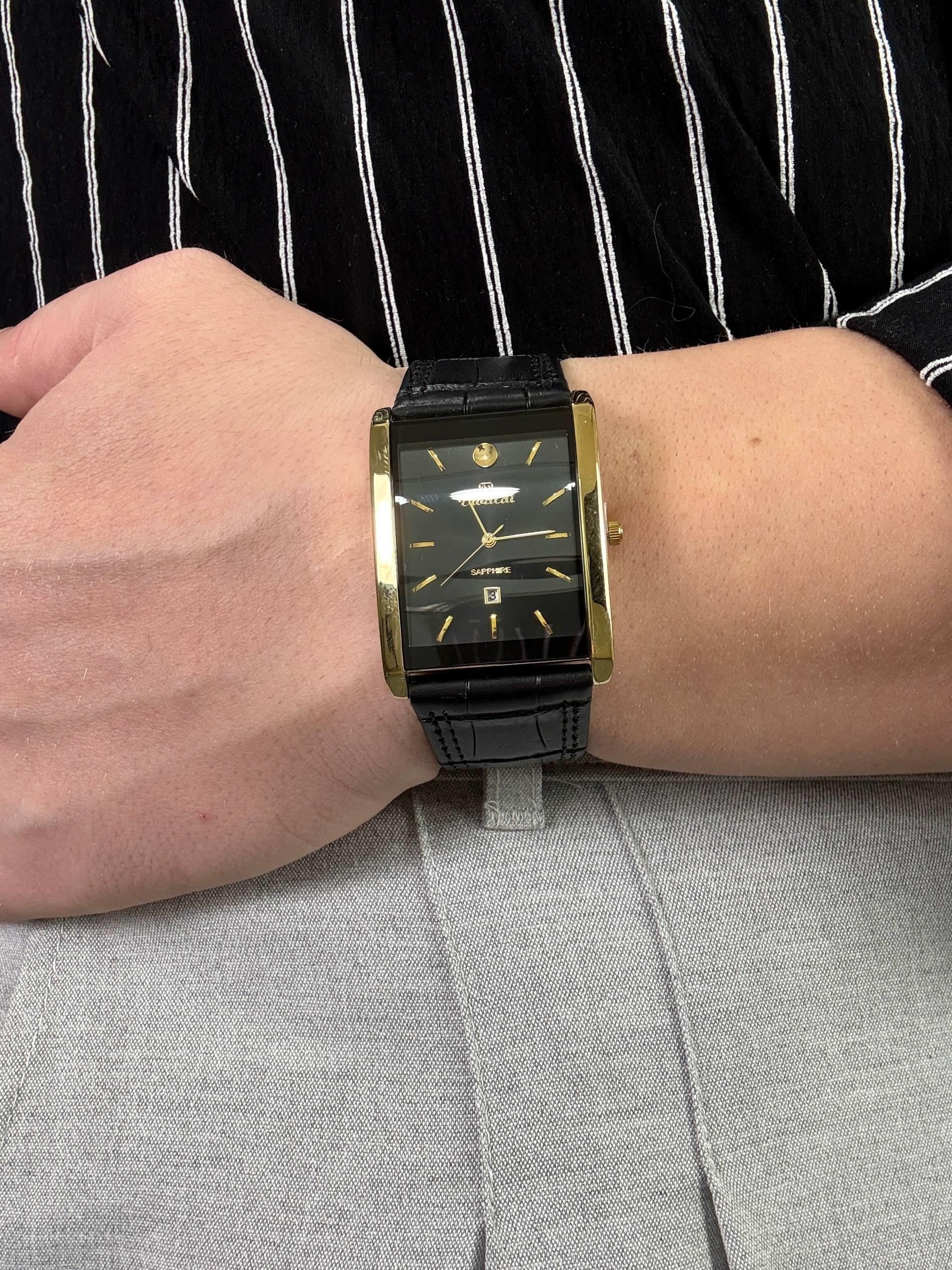 Black 92 S Square Leather Cord Vintage Wristhwatch VV