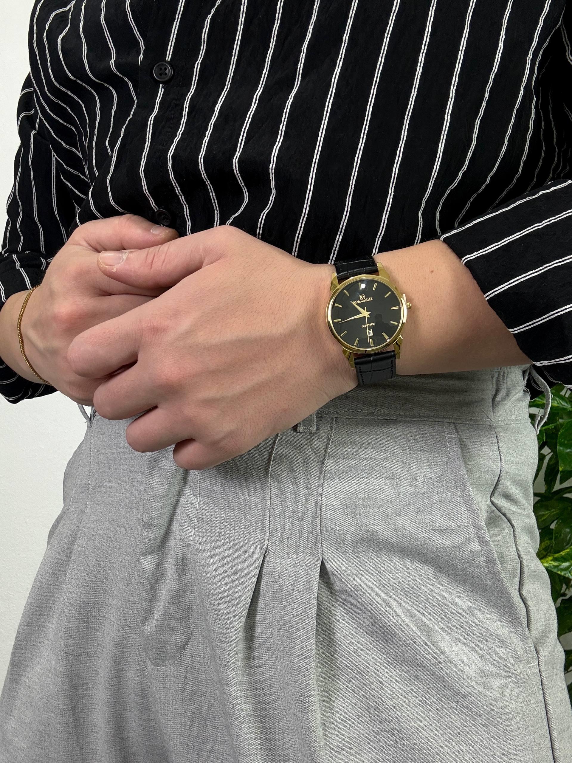 Black Night Leather Cord Vintage Wristhwatch VV