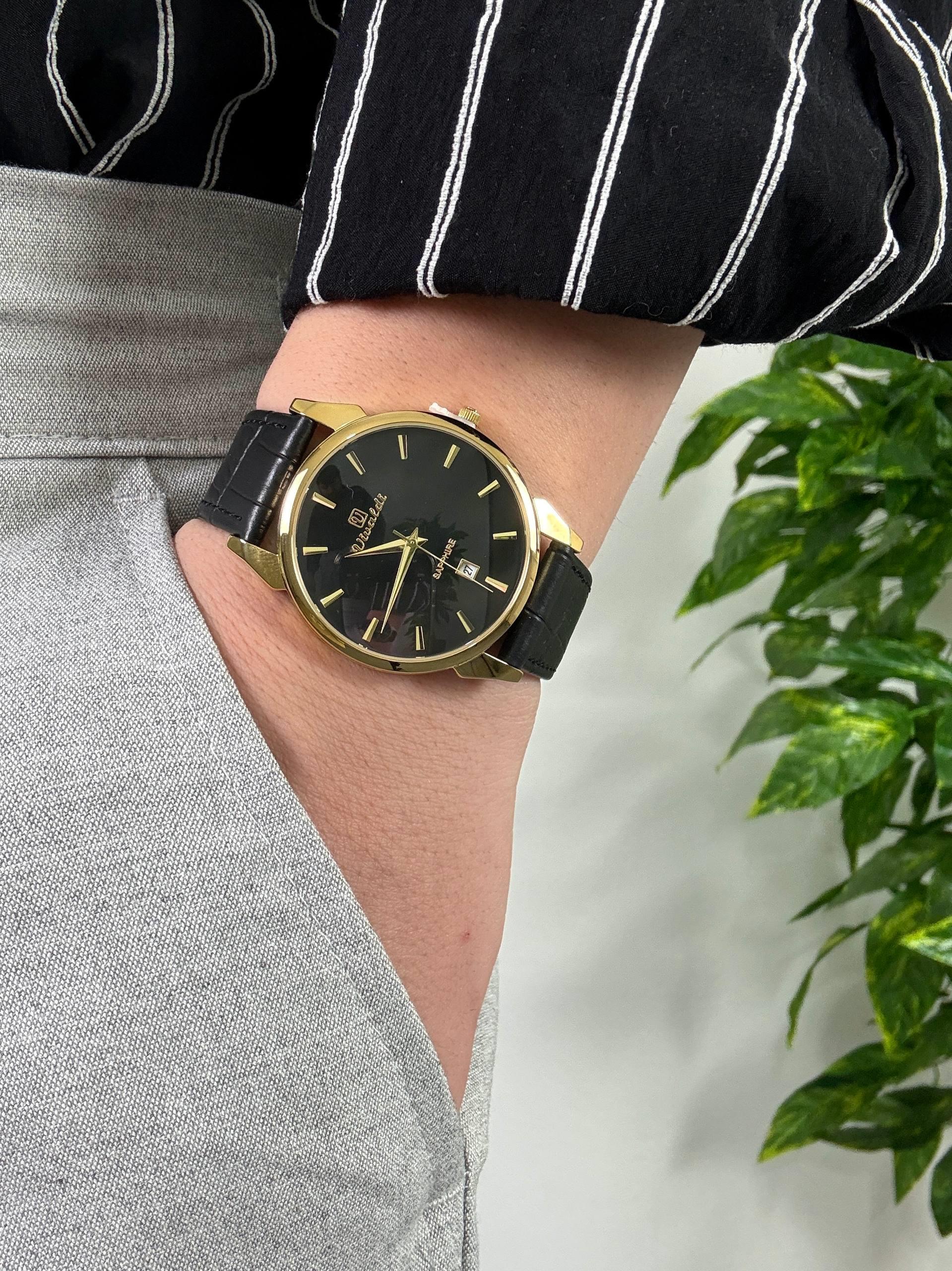 Black Night Leather Cord Vintage Wristhwatch VV
