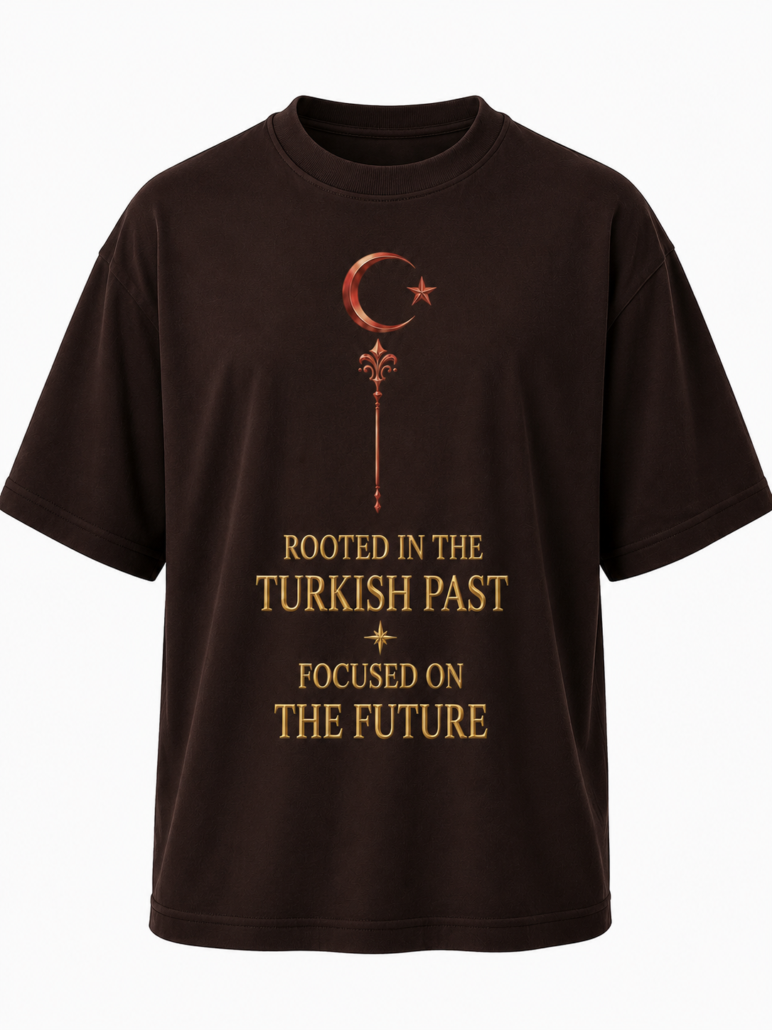 Eskitme Gold Ay Yıldız Premıum Kahverengi Oversize T-shırt