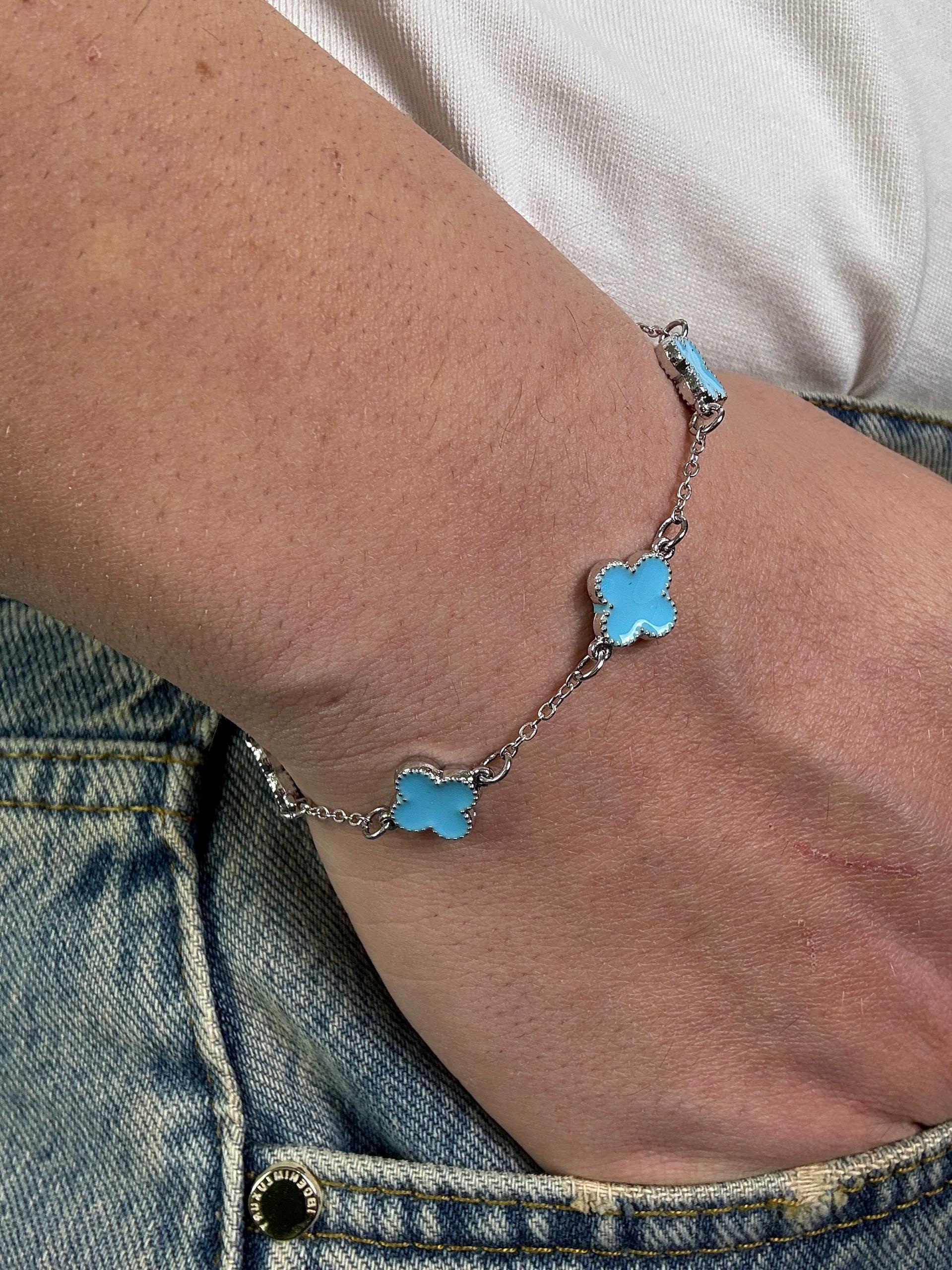 Silver Clover Blue Bracelet