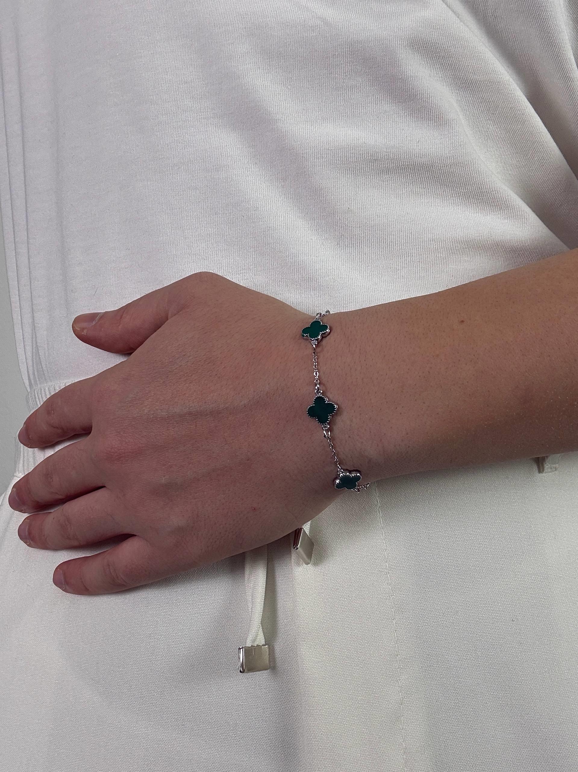Silver Clover Green Bracelet