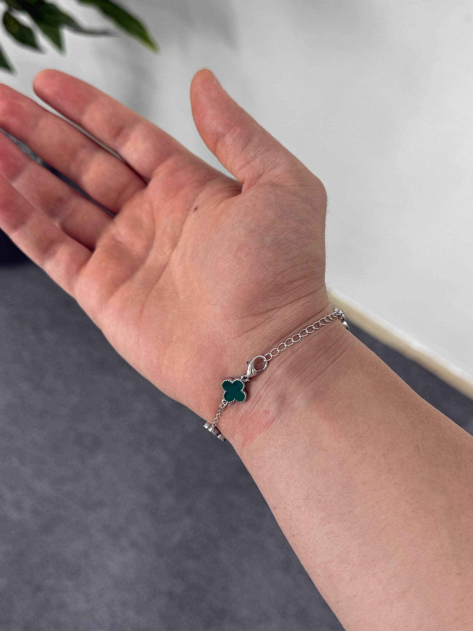 Silver Clover Green Bracelet