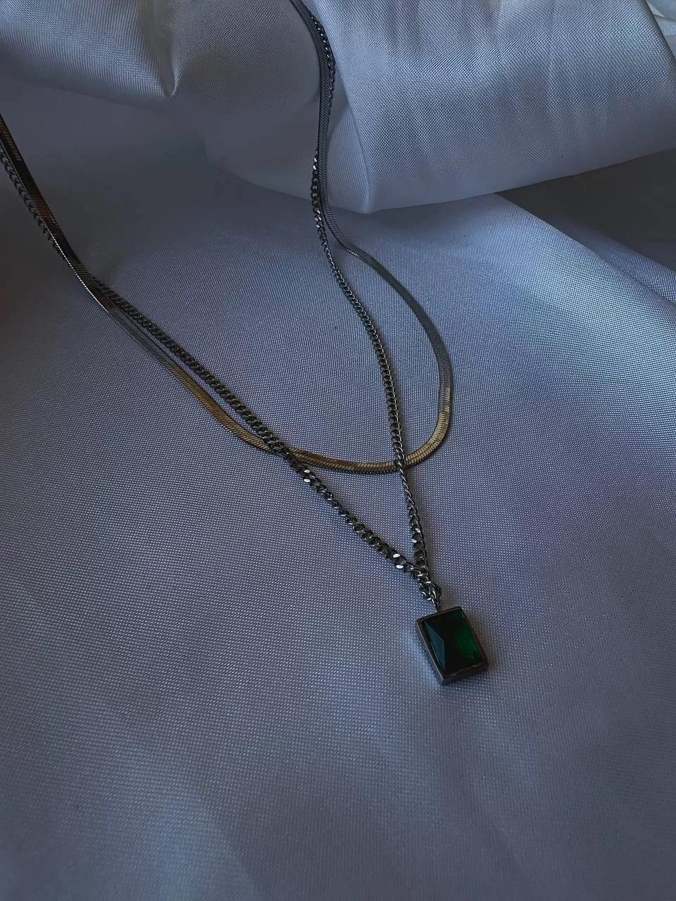 Silver Green Stone Necklace