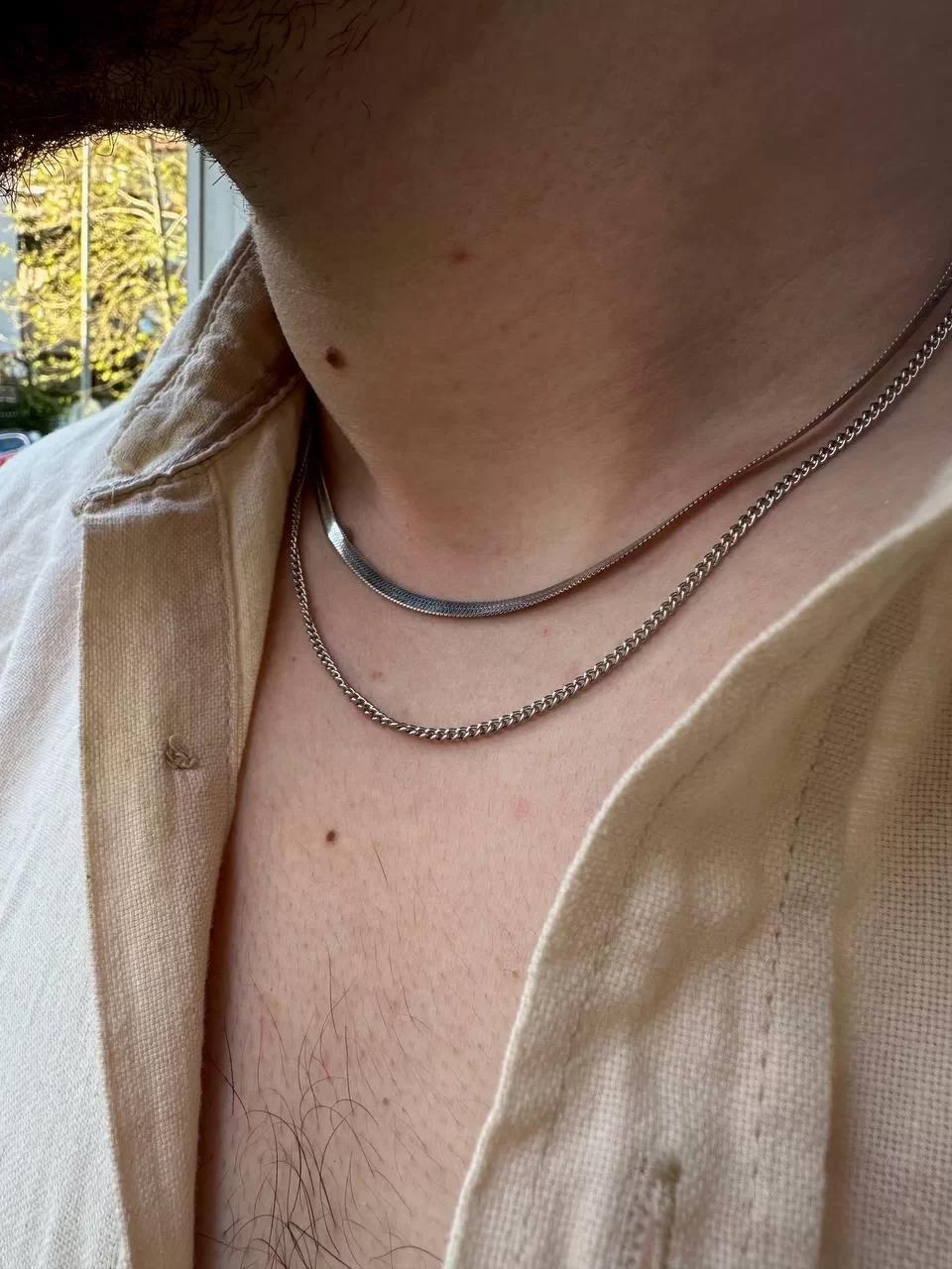 Silver Mirror Two Chain Necklace