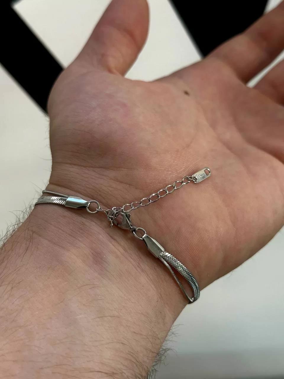 Silver Mirror Two Chain Pipe Bracelet