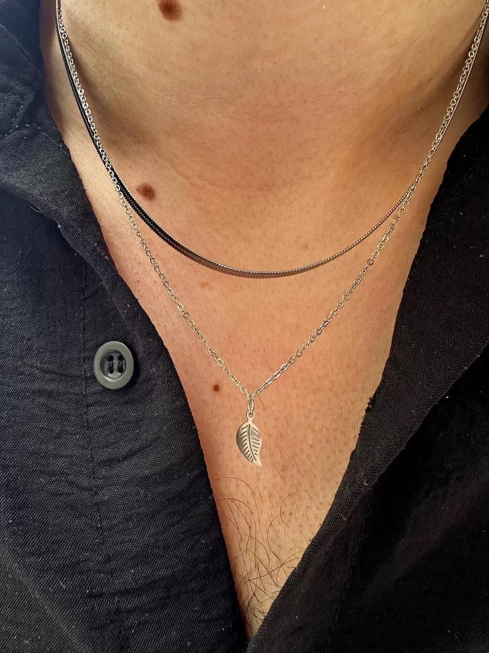 Silver Tiny Leaf Two Chain Necklace