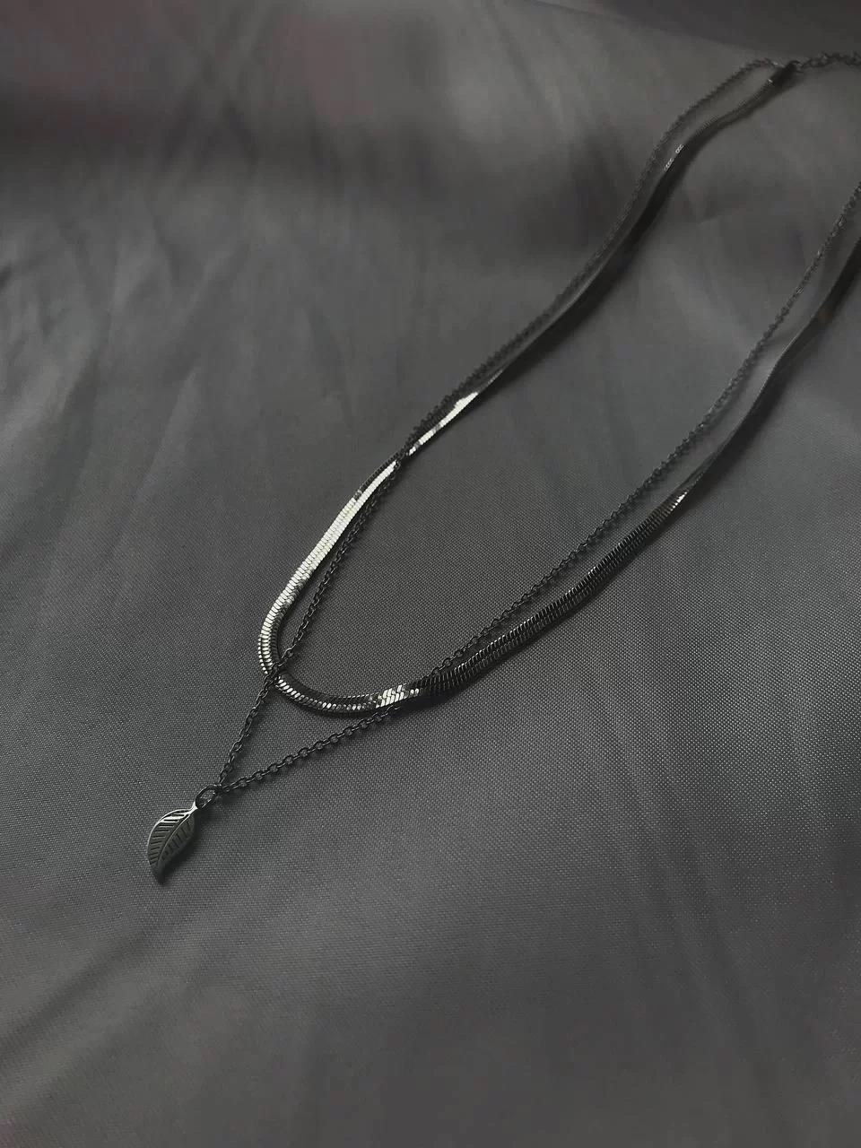 Silver Tiny Leaf Two Chain Necklace