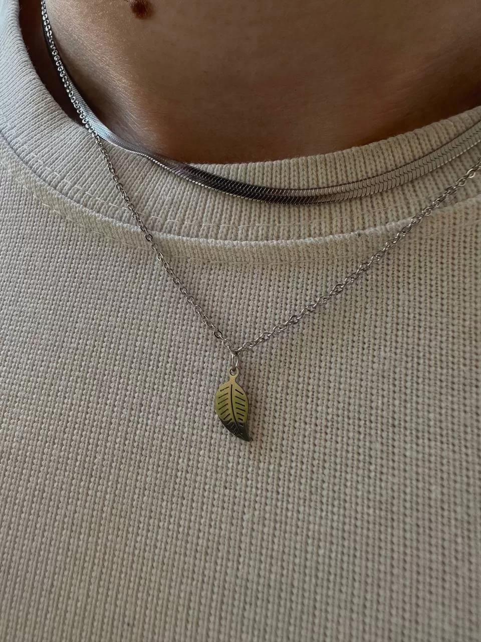 Silver Tiny Leaf Two Chain Necklace