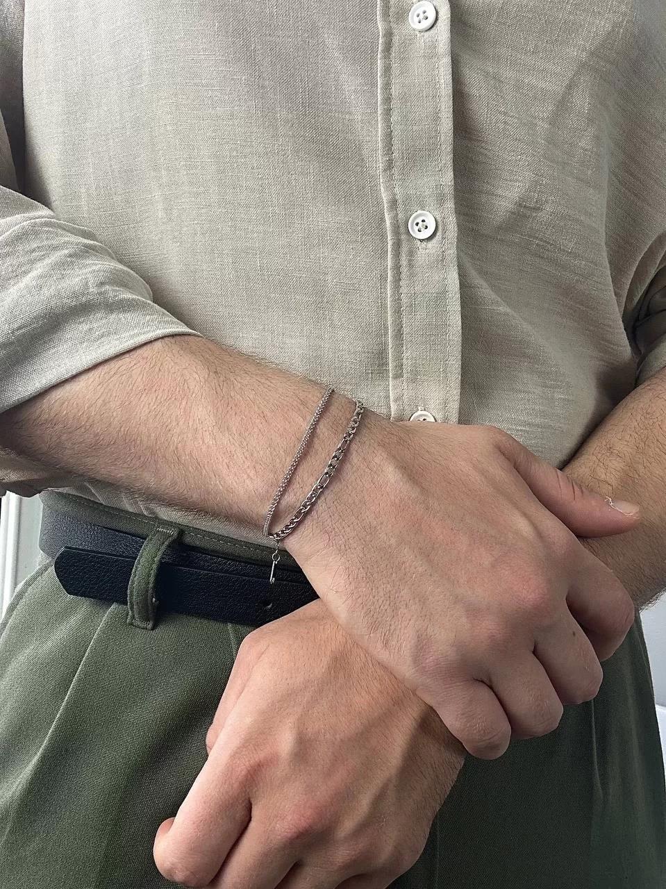 Silver Two Chain Figaro Bracelet
